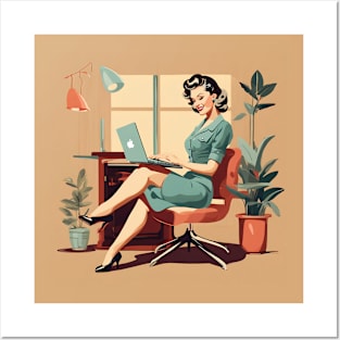 Timeless Laptop Beauty Working Vintage Art Pin Up Girl Posters and Art